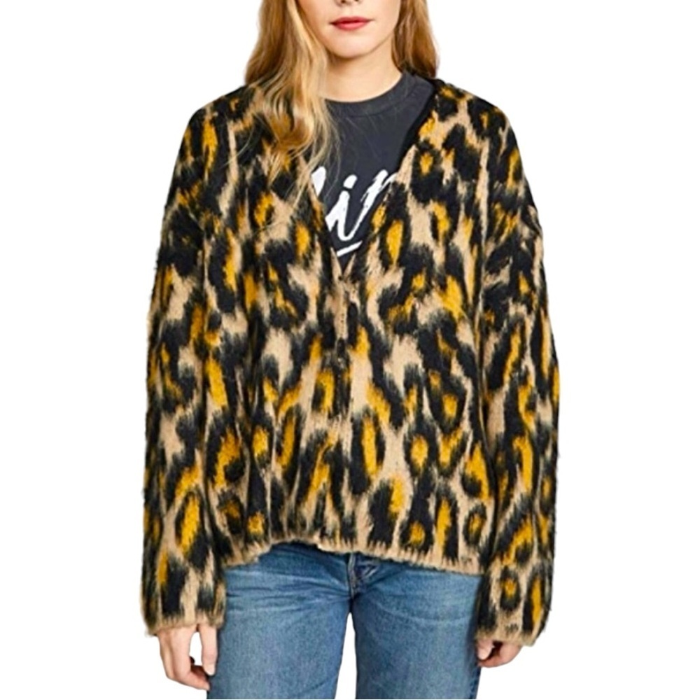 Scotch & Soda Leopard Print Cardigan - Black and Yellow